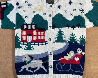Vintage 80s Eddie Bauer Christmas Santa Claus Snowflake All Over