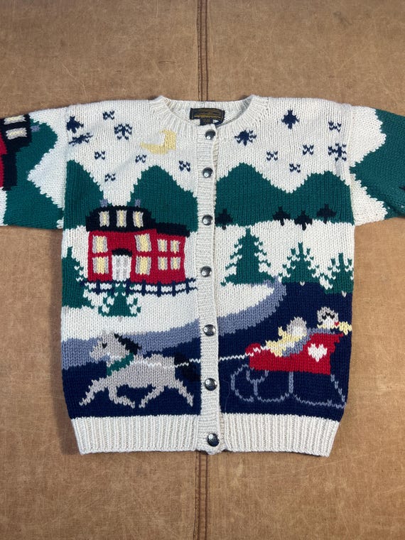Vintage 80s Eddie Bauer Christmas Santa Claus Snowflake All Over