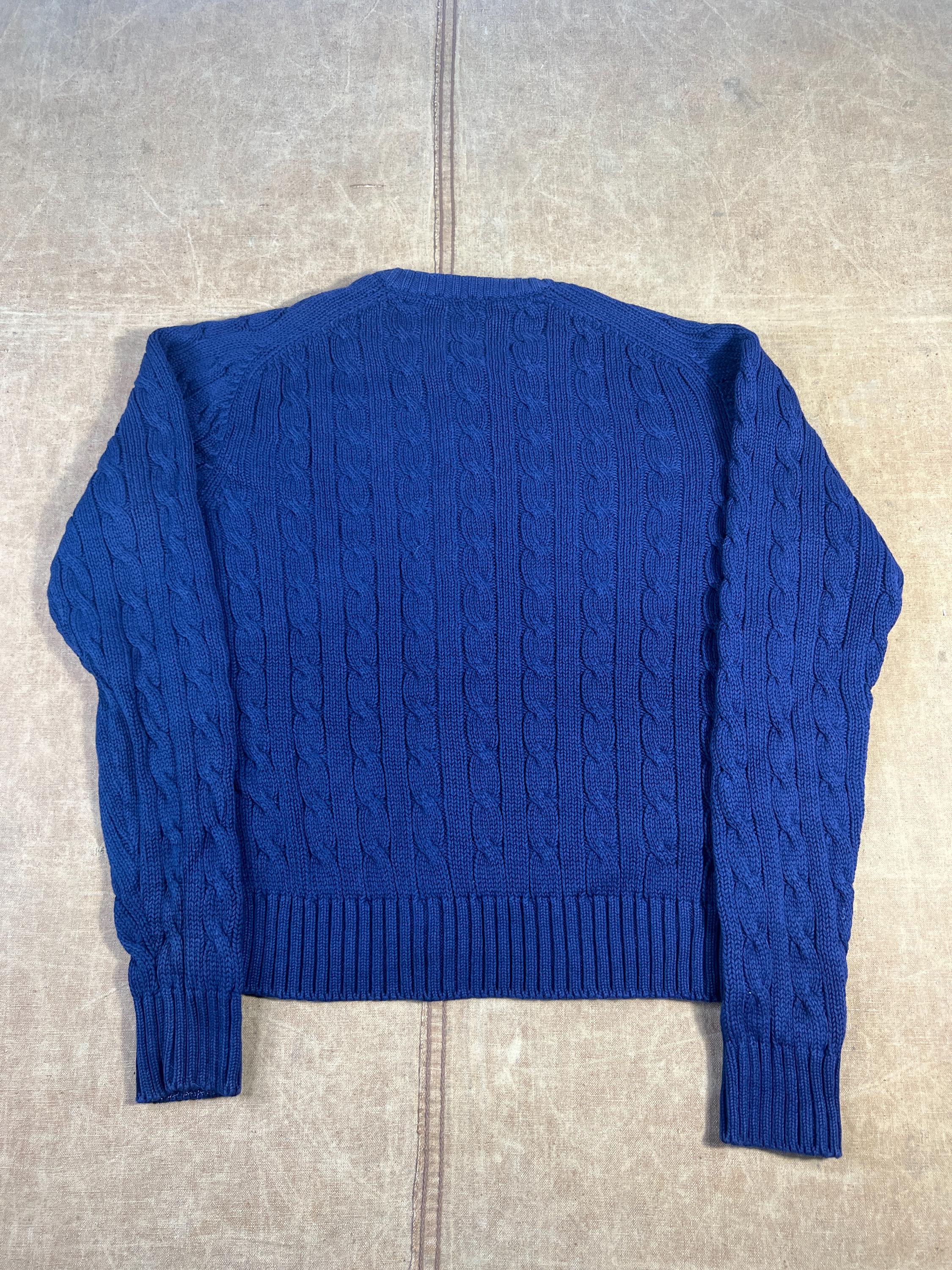 Vintage 80's LL Bean Cable Knit Ribbed Texture Navy Button up