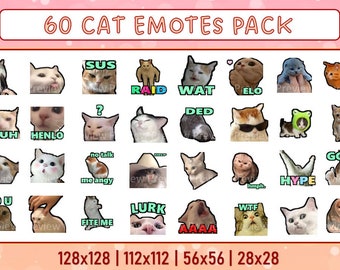 60 Funny Cat Emotes Pack for Twitch and Discord | Twitch Meme Emotes | Discord Emotes | Emotes for streamers and gamers | Emote pack