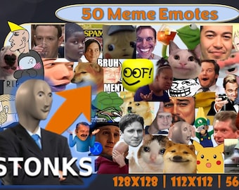 50 Meme Emotes for Twitch and Discord | Twitch Emotes | Discord Emotes | Emotes for streamers and gamers | Emote pack | Memes | Static | Cat