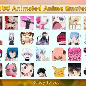 100 Animated Anime Meme Emotes Pack | Twitch Emotes | Discord Emotes | Funny | Waifu | Heh | Demon |  Hunter | NoU | Wizard | Bundle | Dance