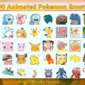 May include: A grid of 100 animated Pokemon emotes, featuring various Pokemon characters in different poses and expressions. The emotes are ready to use.