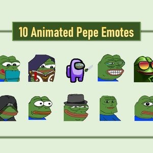 Pakket met 10 geanimeerde Pepe-emotes voor Twitch and Discord #1 | Twitch-meme-emoties | Discord-emoties | Emotes voor streamers en gamers | Emotepakket