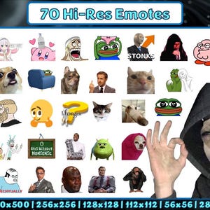 70 Emotes for Kick, Tiktok, Twitch | Optimized for Discord Emotes | Emotes for streamers and gamers | Emote pack | Memes | Static | HiRes