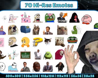 70 Emotes for Kick, Tiktok, Twitch | Optimized for Discord Emotes | Emotes for streamers and gamers | Emote pack | Memes | Static | HiRes