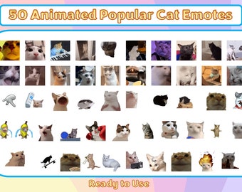 50 Popular Animated Cat Emotes Pack | Twitch Meme Emotes | Discord Emotes | Emotes for streamers and gamers | Emote pack | Cats