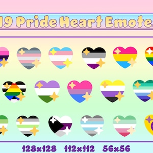 19 Pride Heart Emotes for Twitch and Discord | Twitch Emotes | Discord Emotes | Emotes for streamers and gamers | Emote pack | LBGTQ | Pride