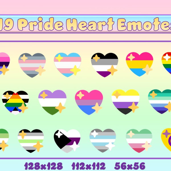 19 Pride Heart Emotes for Twitch and Discord | Twitch Emotes | Discord Emotes | Emotes for streamers and gamers | Emote pack | LBGTQ | Pride