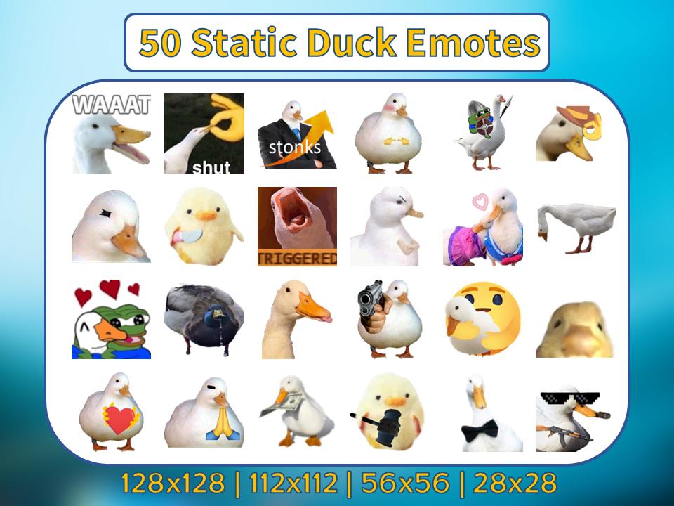 50 Duck Emotes Pack | Goose | Static | Twitch Emotes | Discord Emotes | Text emotes for streamers and gamers | Emote pack | Funny | Memes