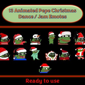 13 Animierte Pepe Weihnachtstanz / Jam Emotes | Twitch Emotes | Discord Emotes | Emotes für Streamer und Gamer | Emote Paket | Lustig | Kick