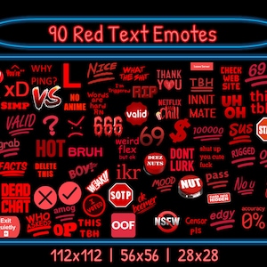 90 Red Text Emotes Pack | Twitch Emotes | Discord Emotes | Text emotes for streamers and gamers | Emote pack | Text emotes | Word emotes