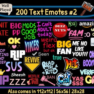 200 Text Emotes Mega Pack #2 | Twitch Emotes | Discord Emotes | Text emotes for streamers and gamers | Emote pack | Text emotes | Word emote