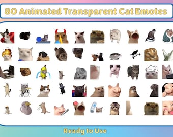 80 Animated Cat Emotes Pack | Transparent BG | Twitch Meme Emotes | Discord Emotes | Emotes for streamers and gamers | Emote pack | Cute