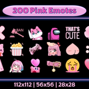 200 Pink Emotes Pack | Twitch Emotes | Discord Emotes | Cute pink emotes for streamers and gamers | Emote pack | Kawaii emotes | Heart emote