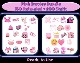 Roze emotes-bundel: 150 geanimeerde + 200 statische emotes| Twitch-emoties | Discord-emoties | Schattige roze emotes voor streamers en gamers | Kawaii
