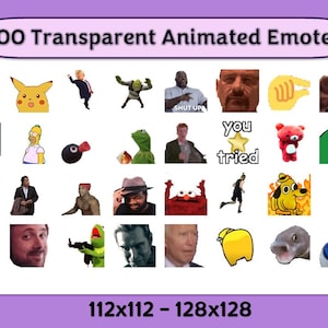 100 Transparent Animated Meme Emote Pack | Twitch Emotes | Discord Emotes | Meme emotes for streamers and gamers | Funny | Cool | Doge | Cat