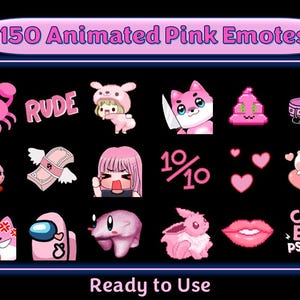 150 個のアニメーション ピンク エモート パック | Twitch エモート | Discord エモート | ストリーマーやゲーマー向けのかわいいピンク エモート | エモート パック | かわいいエモート