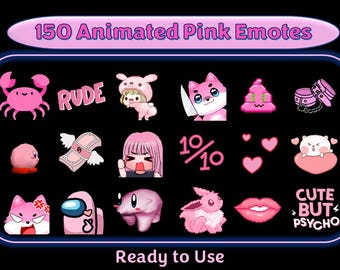 Pakket met 150 geanimeerde roze emotes | Twitch-emoties | Discord-emoties | Schattige roze emotes voor streamers en gamers | Emotepakket | Kawaii-emoties