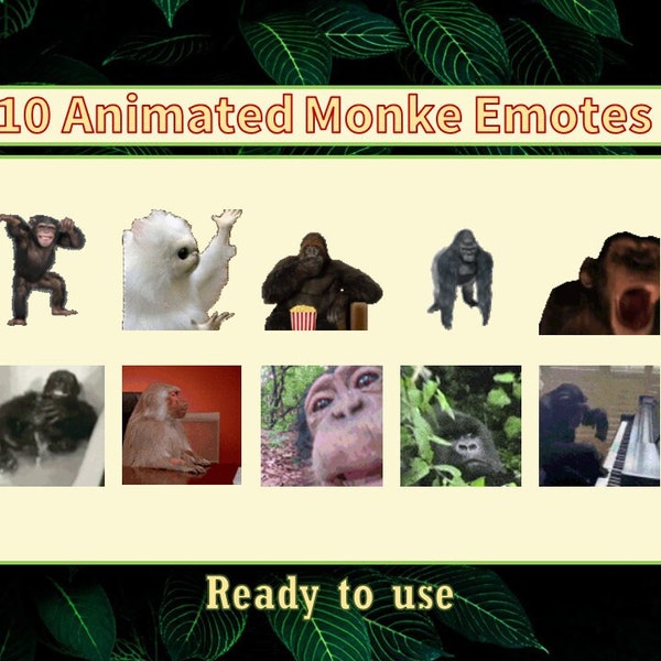 10 Animated Monke Emotes Pack | Twitch Meme Emotes | Discord Emotes | Emotes for streamers and gamers | Emote pack | Gorilla