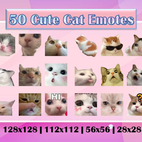 50 Cute Cats Emotes for Twitch and Discord | Twitch Meme Emotes | Discord Funny Emotes | Emotes for streamers and gamers | Emote pack