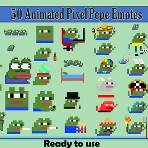 50 animierte Pixel Pepe Emotes Pack | Twitch Emotes | Discord Emotes | Tanz Emotes für Streamer und Gamer | Emote Paket | Pepe | Peepo