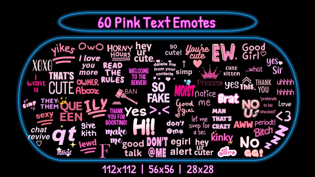 60 Pink Text Emotes Pack | Twitch Emotes | Discord Emotes | Text Emotes ...