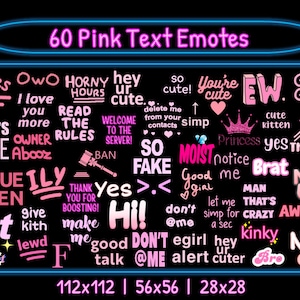 60 Pink Text Emotes Pack | Twitch Emotes | Discord Emotes | Text emotes for streamers and gamers | Emote pack | Text emotes | Word emotes