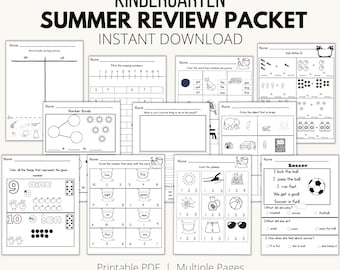 Kit de révision d'été pour la maternelle Révision ELA pour les activités d'écriture estivales de la maternelle Idées de mathématiques pour l'été Activités de révision sur le thème de l'été
