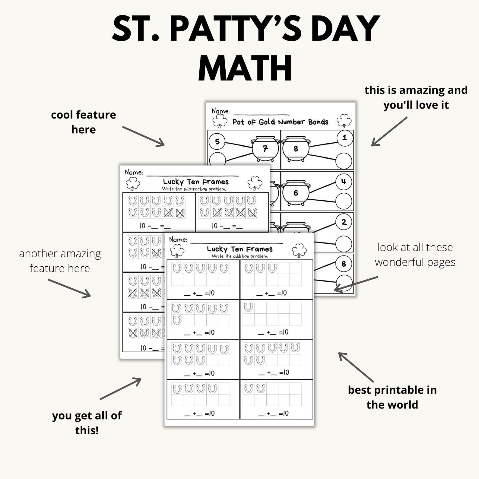 St Pattys Day Math, Kindergarten Math, First Grade Math, K/1 Math ...