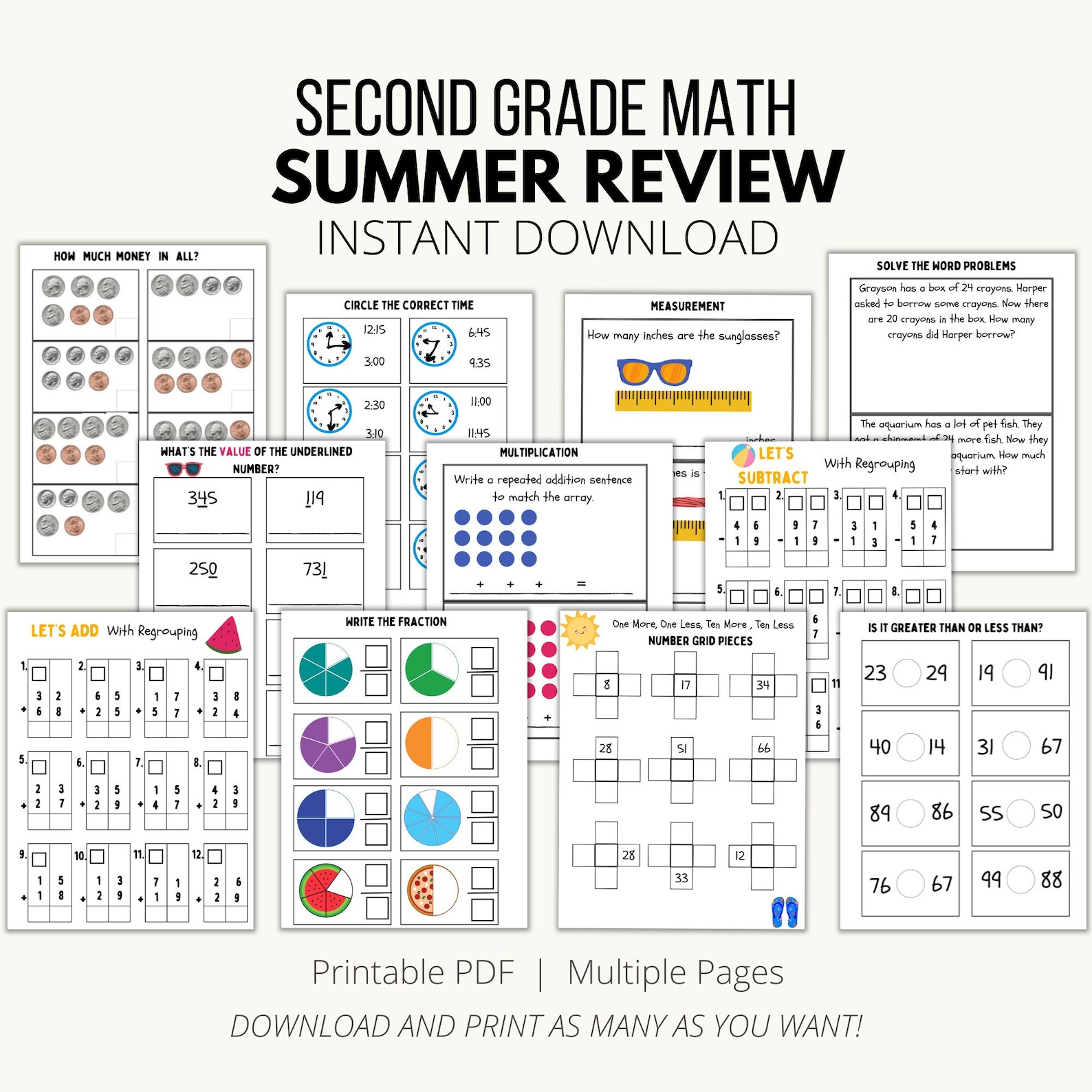 2nd Grade Summer Math Review Packet: Skills Practice (PDF) - Etsy