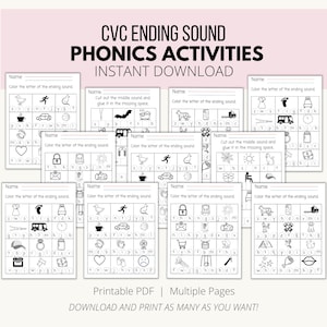 CVC Ending Sound Worksheets Kindergarten Decodable Activities Final Sound worksheets kindergarten phonemic awareness worksheets Decoding cvc