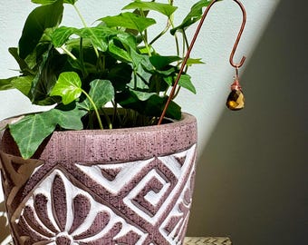 Beer Quartz Crystal Plant Stake, Grounding Crystal Plant Stake, Copper Garden Decor, Indoor Plant Gift