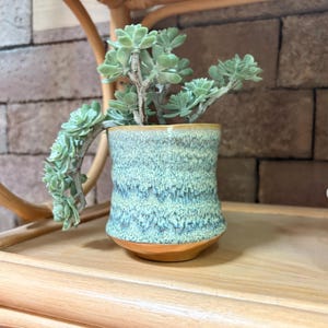Vintage Blue Green Stoneware Vase Tealight Holder Boho Pottery Bud Vase Handmade Ceramic Shelf Decor Gift