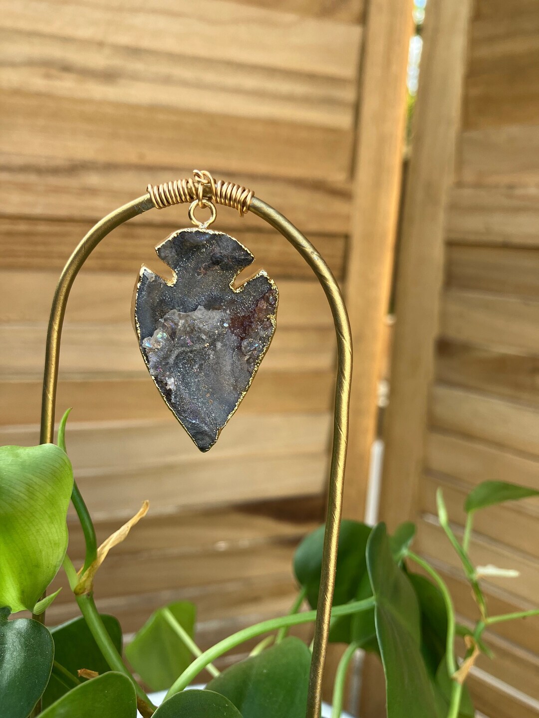 Plant Trellis for Indoor Plants, Galaxy Stone Druzy Arrowhead, Modern