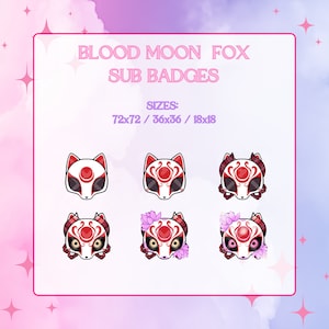 Blood Moon Kitsune Mask Sub Badges | Fox | Twitch/YouTube/Discord | Bit Badges | Bits | Cheer | Blood Moon Diana | League of Legends