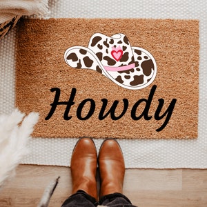 Pink Cowboy Hat Welcome Mat, Howdy Western Doormat, Cute Boho Outdoor ...