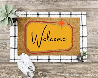 Retro star welcome mat, Fun Mid Century style doormat, Mid Century modern housewarming gift, Coir doormat,