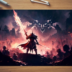 Warrior Vs The Demon King, Digital Art Print, Digital Download, AI Art, AI Generated, Wall Art, Printable