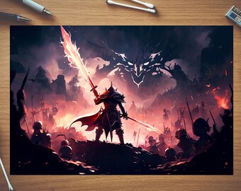 Warrior vs Demon King Art Print, Fantasy Battle Scene (Digital Download)