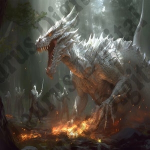 White Forest Dragon, Digital Art Print, Digital Download, AI Art, AI Generated, Wall Art, Printable