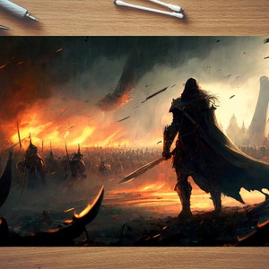 Warrior Overlooking Battlefield, Digital Art Print, Digital Download, AI Art, AI Generated, Wall Art, Printable