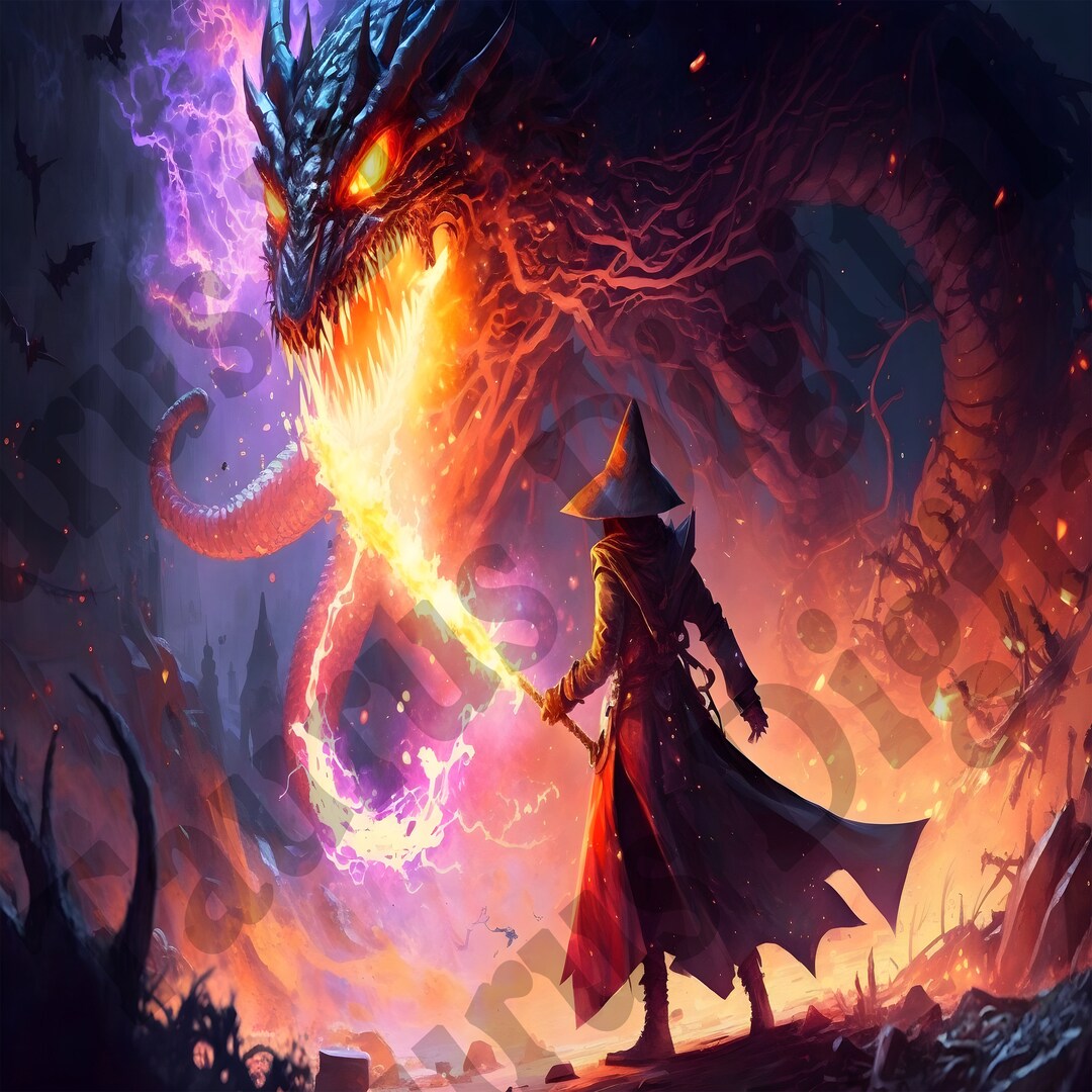 Wizard and the Fire Sword, Digital Art Print, Digital Download, AI Art ...