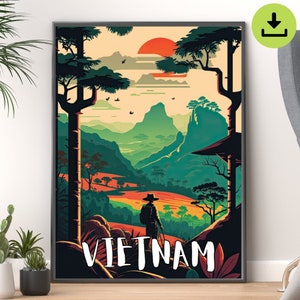Vietnam Travel Poster of Landscape and Stunning Sunset | High-Quality Wall Art Print for Home Decor | Instant Download
