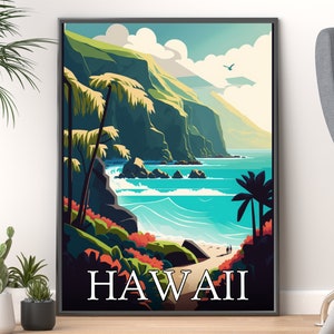 Hawaii Wooden Framed Poster - Scenic Hawaii Island Print | Framed Poster for Tropical Wall Art Decor