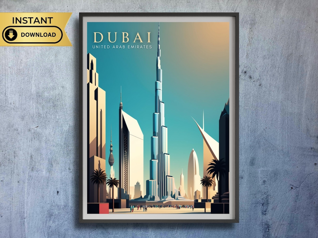 Dubai Travel Poster UAE Wall Art Print Dubai Skyline Art Etsy