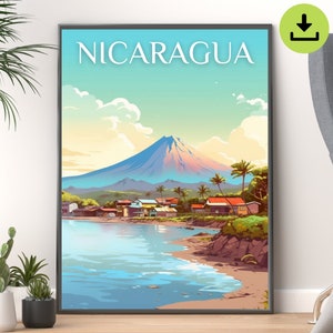 Cartel de viaje de Nicaragua, Impresión de arte mural de Nicaragua, Impresión de arte del horizonte de Nicaragua, Decoración del hogar de arte de viaje imprimible de Nicaragua