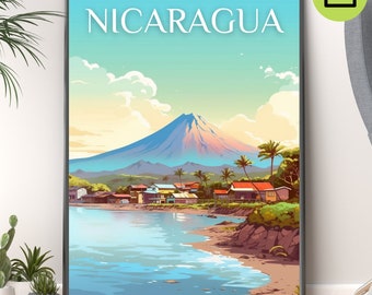 Nicaragua Travel Poster, Nicaragua Wall Art Print, Nicaragua Skyline Art Print, Printable Nicaragua Travel Art Home Decor