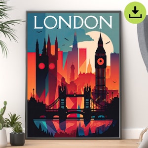 London Travel Poster Digital Download - Printable Wall Art for Home Decor and Gifts