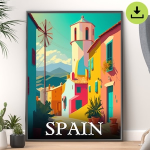 Cartel de viaje de España de una ciudad vibrante / Impresión de arte mural de alta calidad para decoración del hogar / Descarga instantánea
